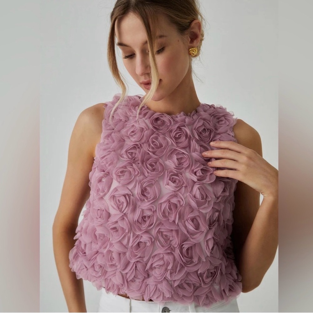 Commense Rosette Textured Blouse - Lavender